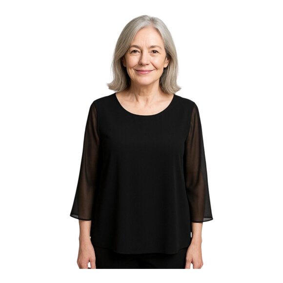 Lola & Sophie Womens Sheer Sleeve Blouse~Size M~Black Tunic Silk Top~L12 22 - Picture 1 of 12